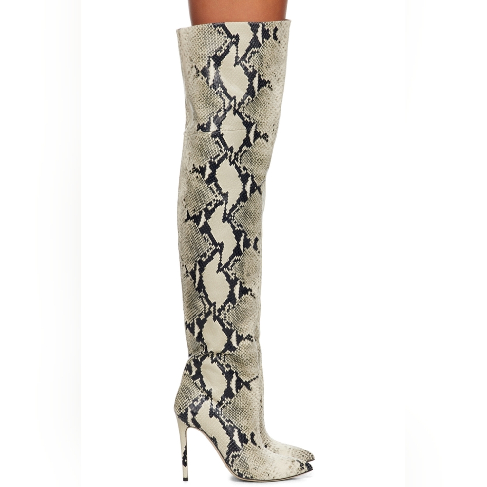 Paris Texas beige snakeskin stiletto otk boots
